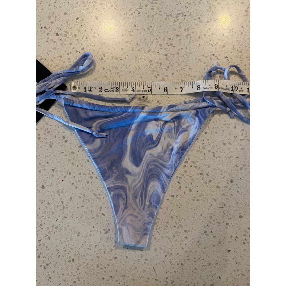 Naked Wardrobe Blue Smoke Marble String Front Tie Bikini Bottom M